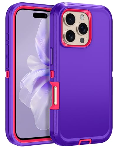 for iPhone 16 Pro Max Case Heavy Duty Protective Shockproof Dropproof 3-Layer Full Body Protection [Without Screen Protector] Tough Rugged Cover for iPhone 16 Pro Max 6.9",Navy Purple/Pink - color: Navy Purple/Pink