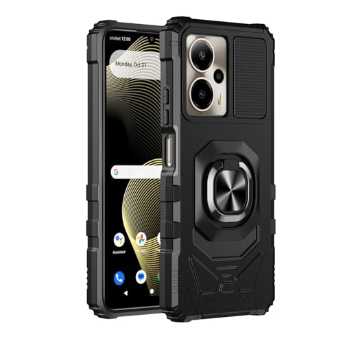 Phone Case for Cricket Outlast 5G/ATT Motivate Pro 5G with Screen Protector | AT&T Motivate Pro 5G Phone Case Magnetic Ring Stand Design,Dual Layer Shockproof Military Grade Protection Black