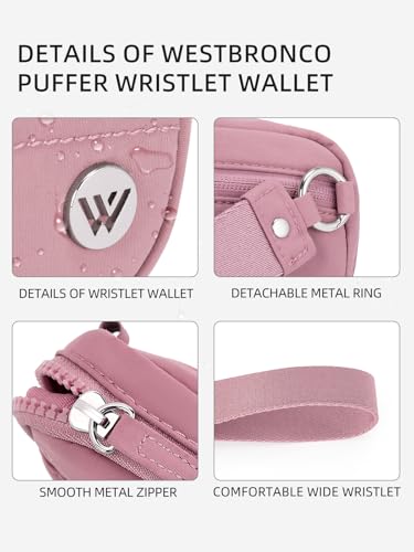 WESTBRONCO Wristlet Wallets for Women – RFID Blocking Quilted Nylon Phone Wallet, Card Holder Purse for Travel & Everyday Use - color: Rose Pink