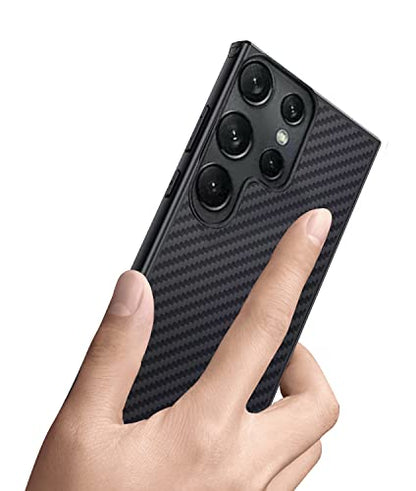 for Samsung Galaxy S23 Ultra Case: (Black) | Slim Thin, Carbon Fiber Classic Pattern Design, Soft Hybrid TPU Bumper, Shockproof Protective Cell Phone Cover - color: Black