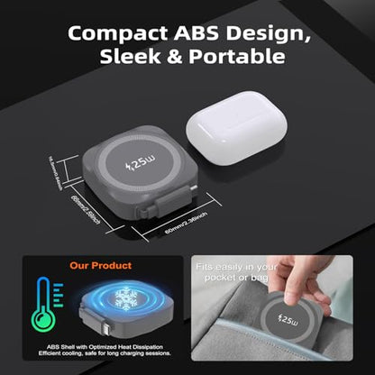 25W Magnetic Wireless Charging Pad, Slim Portable Wireless Charger with 0.8m Retractable USB-C Cable for iPhone, Samsung, Google Pixel, AirPods (Gray) - color: Gray