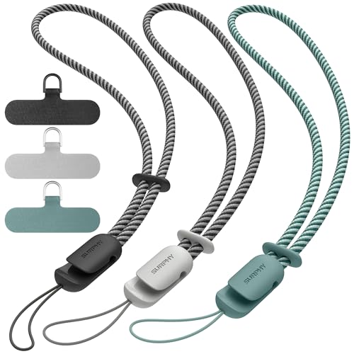 SURPHY 3 Pack Phone Wrist Strap, Phone Lanyard with Cellphone Tether Tab - color: Black & Green & Gray