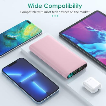 Portable Charger 38800mAh,LCD Display Power Bank,5 USB Outputs Battery Pack Backup, USB-C 3A in&out Travel Essential Portable Phone Charger For iPhone 18 Pro Max/17/16/15,Android Samsung Galaxy-Pink - color: Pink