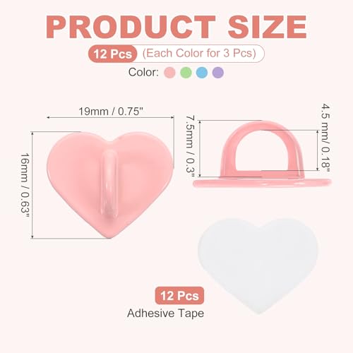 MECCANIXITY 12 Pcs Heart Phone Charm Hook, Adhesive Cell Phone Charm Holder Metal Finger Grip Loop for DIY Case Pad Tablet, Light Pink/Light Purple/Sky Blue/Fruit Green - color: Light Pink/Light Purple/Sky Blue/Fruit Green