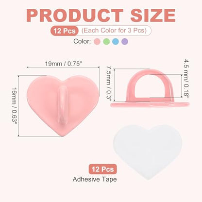 MECCANIXITY 12 Pcs Heart Phone Charm Hook, Adhesive Cell Phone Charm Holder Metal Finger Grip Loop for DIY Case Pad Tablet, Light Pink/Light Purple/Sky Blue/Fruit Green - color: Light Pink/Light Purple/Sky Blue/Fruit Green