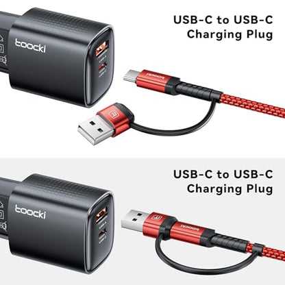 240W USB C to USB C Cable 10FT 2Pack, 2-in-1 Right Angle, Fast Charging - color: Red