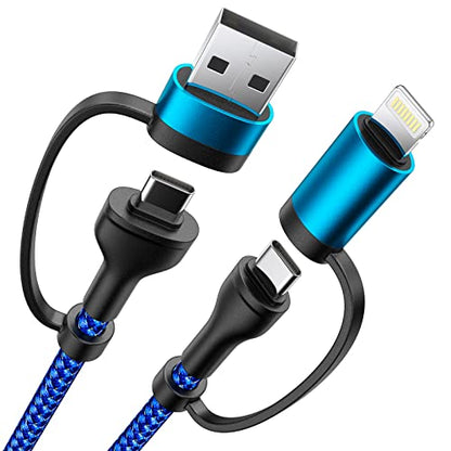4 in 1 Charging Cable, 60W USB C to Lightning Cable 6.6FT, USB A/C to C/Lightning Multi Charging Cable Fast Charging for iPhone 16 15 14 13 Pro Max/MacBook Pro/Samsung S25 S24/Switch 2,Blue - color: Blue