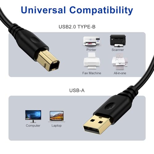 USB Printer Cable 6FT Printer Cord to Computer HP Printer Cable to Laptop - color: Black-p