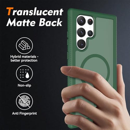 for Samsung Galaxy S22 Ultra Case Magnetic, Compatible with Magsafe 6.8-Inch Slim Fit 360 Heavy Duty Protector Wireless Charging Shockproof Anti-Slip TPU and PC Protective Phone Cover, Green - color: Green