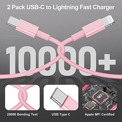 2Pack for iPhone14/13/12 Fast Charger Cable Pink 6ft[Apple MFi Certified] - color: Pink, size: 6 feet