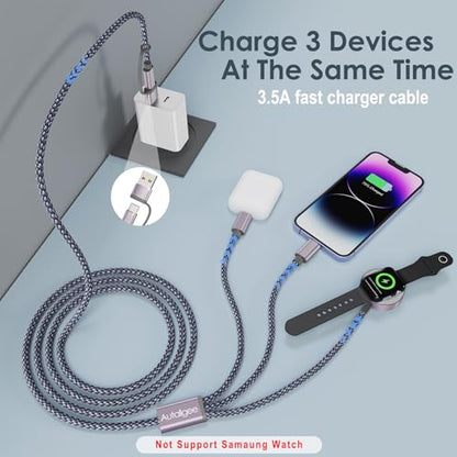 Travel Essentials,Multi Charging Cable for Apple Watch iPhone Charger Gray - color: Gray, size: 1Pack-4FT