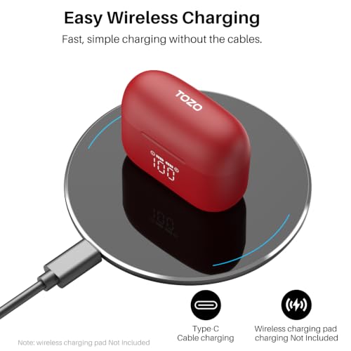 TOZO T20 Wireless Earbuds 97H Playtime, Wireless Charging LED Display Case - color: Red