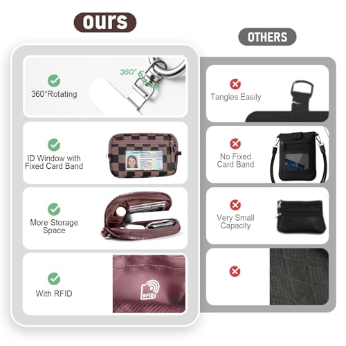 Tiostep Clip and Go Strap for Phone with Wallet Crossbody Phone Lanyard Adjustable and Detachable RFID Wristlet Wallet (Black Brown Checkered, Medium) - color: Black Brown Checkered, size: Medium