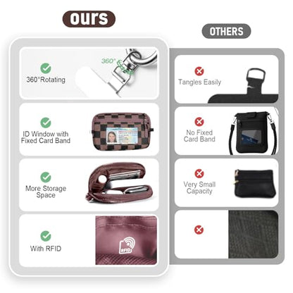 Tiostep Clip and Go Strap for Phone with Wallet Crossbody Phone Lanyard Adjustable and Detachable RFID Wristlet Wallet (Black Brown Checkered, Medium) - color: Black Brown Checkered, size: Medium