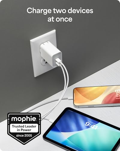 Mophie Speedport 70 GAN USB-C Charger Block - 70W Fast Wall Charger, 2× USB‑C PD Ports, Compact Foldable Prongs, Made with Recycled Materials, for Smartphones, Tablets, Headphones - style: 70W