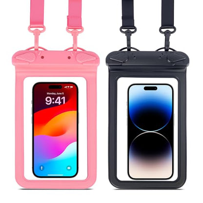 IPX8 Waterproof Phone Pouch Universal Cell Phone Dry Bag Patented Sealed Lock Lanyard Mobile Phone Case for Swimming Surfing Beach for iPhone 17 16 15 Samsung S26 S25 Xiaomi up to 8.9" - color: Black + Pink