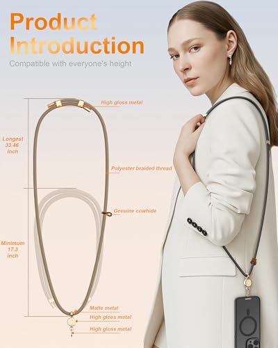 Phone Lanyard Crossbody with Upgraded Quick-Release Magnetic Buckle, 3 Tabs 360° Rotatable Adjustable Phone Strap - color: White