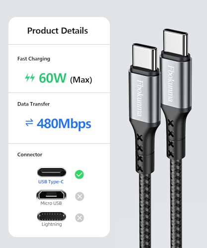 USB C to USB C Cable 1ft 4Pack, 12 Inch Nylon Braided 60W USB Type C Fast Charging Cable for iPhone 16/16 Plus/16 Pro Max/15/15 Plus/15 Pro Max, MacBook Pro, iPad Pro Air, Samsung S24/S24 Ultra/S23