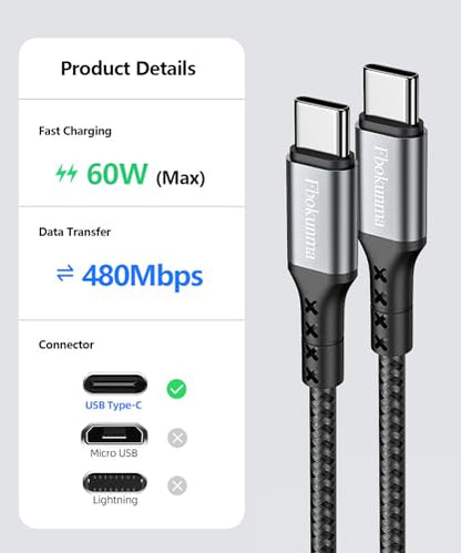 USB C to USB C Cable 1ft 4Pack, 12 Inch Nylon Braided 60W USB Type C Fast Charging Cable for iPhone 16/16 Plus/16 Pro Max/15/15 Plus/15 Pro Max, MacBook Pro, iPad Pro Air, Samsung S24/S24 Ultra/S23
