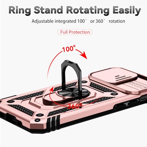 for iPhone 12/ iPhone 12 Pro Case with Camera Lens Cover, | HD Screen Protector, 16 FT Military Grade Drop Protection, Magnetic Kickstand Rugged Shockproof Protective Cove - color: Rose Gold