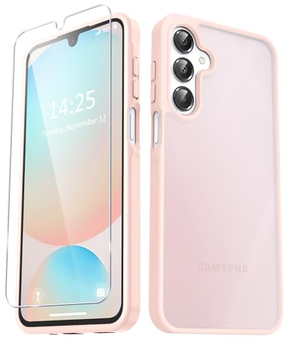 YENAPOON for Samsung Galaxy A16 5G Case, Matte Phone Case, Pink | with 1 Screen Protector, Frosted Translucent Back, Slim Shockproof Protective Cover - color: Pink, size: for Galaxy A16 5G