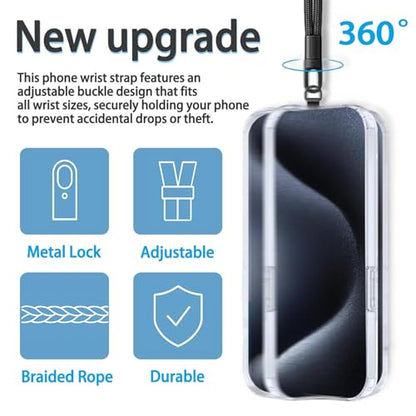 Adjustable Phone Wrist Strap, Slim Lanyard with Tether Tab Anti Drop Wristlet for and Smartphones, Nylon Hand Strap - color: Black