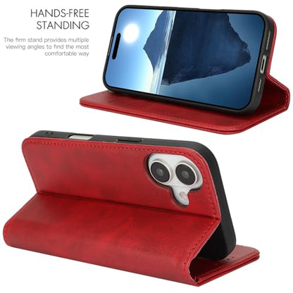 Wallet Case for iPhone 16,Premium PU Leather Flip Folio Case with Card Slot,Stand Holder and Magnetic Closure TPU Shockproof Interior Protective Case,6.1 Inch,Red | Premium PU Leather, Flip Folio Purse Case, with Card Slot, Stand Holder,Magnetic Closure,