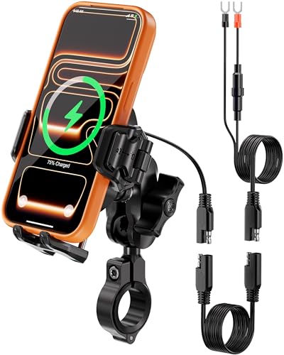 Kewig Motorcycle Phone Mount with Qi 15W Wireless & 36W USB C Charging Port