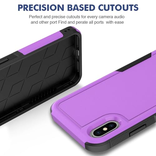for iPhone X/iPhone Xs Case: Dual Layer Protective Heavy Duty Cell Phone Case Shockproof Rugged Bumper Tough with Screen Protector - Military Grade Drop Tested for Appple iPhone X/iPhone Xs, Purple - color: Purple (PC) + Black (TPU)