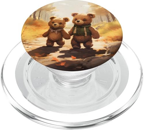 Teddy Bears Walking in Autumn Forest Holding Hands PopSockets PopGrip for MagSafe - style: Magnetic PopGrip