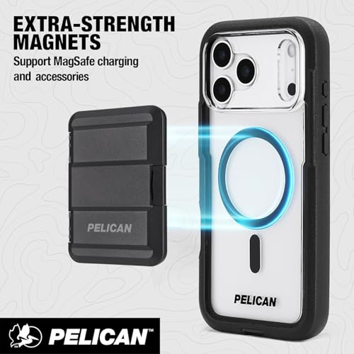 Pelican Voyager iPhone 17 Pro Max Case - MagSafe Phone Case - Black/Clear | Magnetic Phone Case w/24ft Military Grade Drop Protection - Phone Cover w/ Belt Clip Holster Kickstand for iPhone 17 Pro Max - color: Voyager - Clear - Pro Max, style: iPhone 17 P