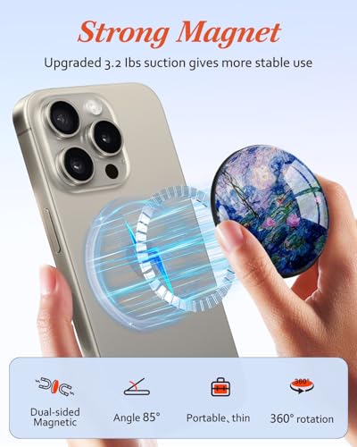 Magnetic Phone Grip, Cute Finger Grip Phone Stand, Water Lily - color: Water Lily