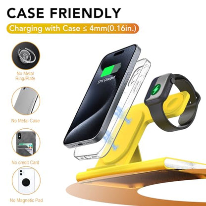 3 in 1 Foldable Charging Station for Apple Wireless Charger - color: Yellow