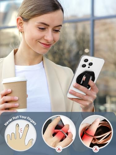 Mindsky All Aluminum Alloy Upgrade for MagSafe Phone Ring Holder with Finger Strap, MagSafe Accessories Compatible iPhone16promax/15/14/13/12 Series,Android (Double Folded Ligament)