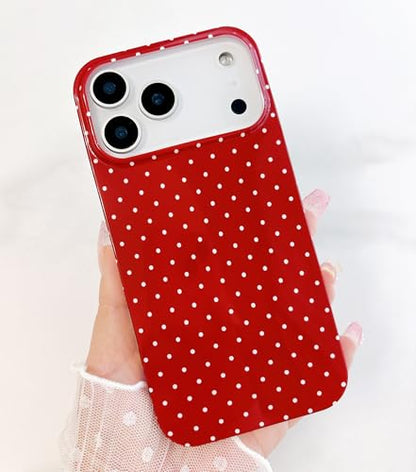 Qokey Compatible with iPhone 17 Pro Max Case, White Polka Dot TPU Glossy Case, Cute Simple Aesthetics Design for Girls Women, Lightweight Soft Slim Protection Fashionable Cover - Wine Red - color: White Dots & Wine Red