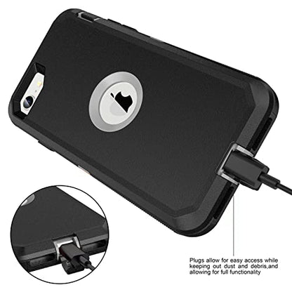 MXX Heavy Duty Protective Case for iPhone SE 2020/22 with Screen Protector, 3 Layers, Rugged Rubber, Rotating 360 Degree Belt Clip, Black/Gray - color: Black/Gray