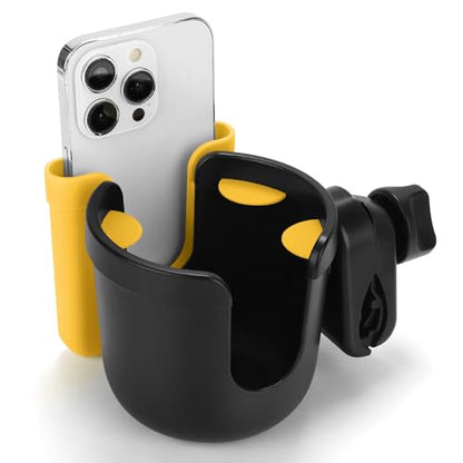 Accmor Wheelchair Cup Holder with Phone Holder, ﻿Universal 360° Rotatable Walker Cup Holder Rollator Scooter Accessory - color: Yellow