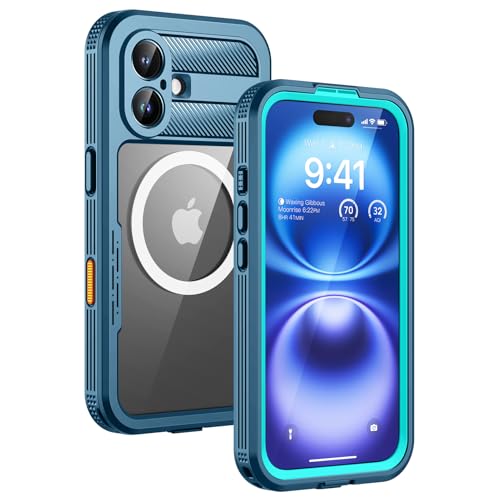 Lanhiem Magnetic for iPhone 16 Case, IP68 Waterproof Dustproof Case, [Compatible with Magsafe] [Built-in Screen Protector] Full Body Heavy Duty Rugged Phone Cover 6.1 inch, Blue/Clear - color: Blue, size: for iPhone 16