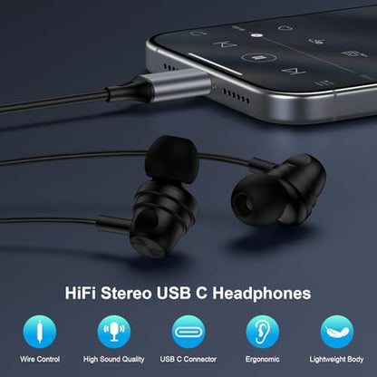 Pixel Wired Earbuds USB C for Google Pixel 11 Pro,10a,10 Pro XL/Fold,10,9a - color: Black
