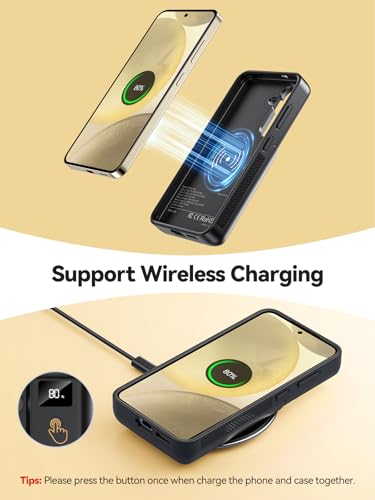 Mavulo Battery Case for Samsung Galaxy S24 6.2", 8000mAh 2 in 1 Power Bank | Portable Charger Case Support 20W USB C Fast Charging, Qi Wireless Charging, LED Display, Data Sync, Wired Earphone