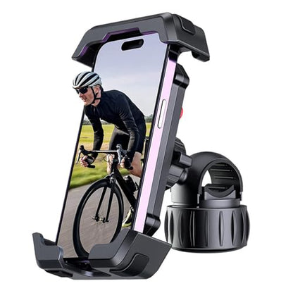 Motorcycle Phone Mount Holder - [Dual Vibration Dampener] [Upgrade Handlebar Clip] Motorcycle Cell Phone Holder, Bike Phone Mount, Fit iPhone 16/15/14/13 Pro Max, 4.7-6.7" Phones, Black