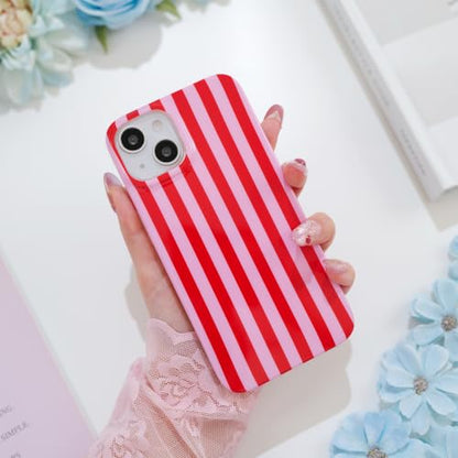 Striped case for iPhone 13/14 Red/Pink | Aesthetic Striped，Full Protection Soft TPU，will not peel, fade or rub off ，Kawaii Cute Phone Case for Women Girls - color: Imd Striped Red/Pink