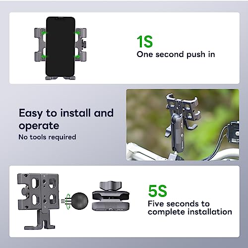 FANAUE Motorcycle Phone Mount, Aluminum Alloy Bike Handlebar Cell Phone Holder Compatible with 1 inch RAM Ball Mounts and Scooter UTV/ATV, Bicycle Phone Mount for iPhone 5.5-7" Smartphone