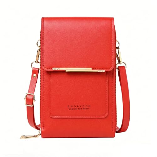 Women's Touch Screen Mobile Phone Messenger Bag, 2026 Anti Touchscreen Crossbody Phone Purse for Women,Anti-Theft Leather Bag - color: Red