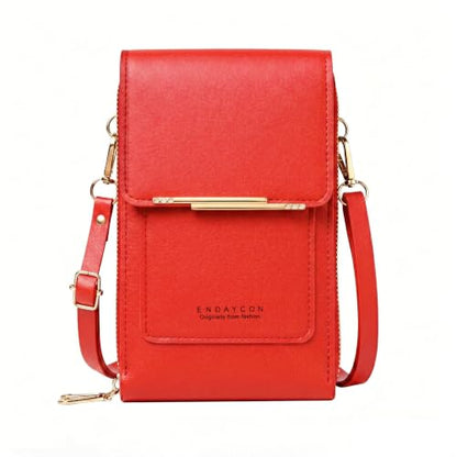 Women's Touch Screen Mobile Phone Messenger Bag, 2026 Anti Touchscreen Crossbody Phone Purse for Women,Anti-Theft Leather Bag - color: Red