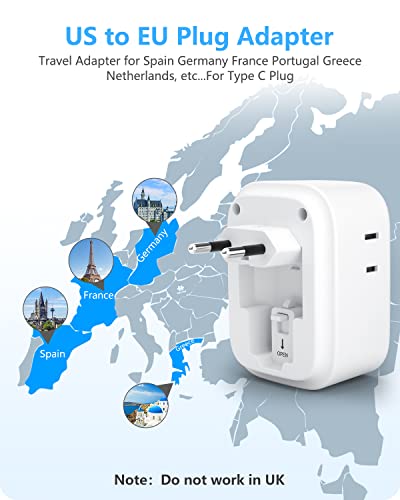 LENCENT European Travel Plug Adapter US to Europe Type-C Foldable Plug - style: Type C-17.5W-Most of Europe