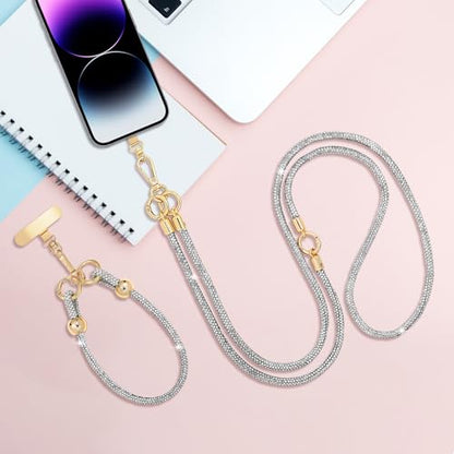Crystal Phone Strap Crossbody and Wrist Lanyard, Anti Theft Layered & Wrist Strap Cell Phone Neck for Women - color: Clear