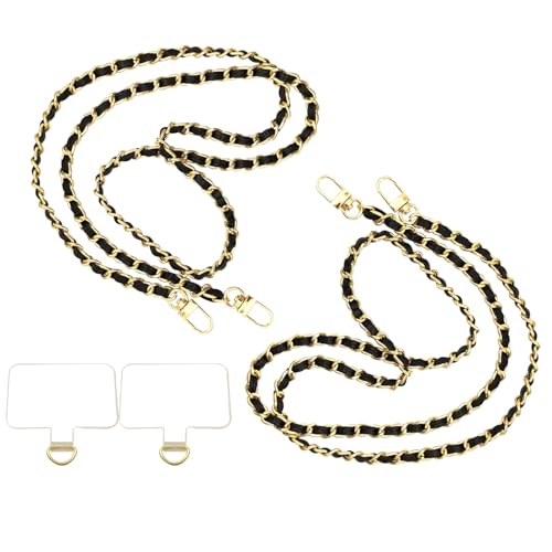 2PCS Cell Phone Chain Crossbody,Phone Lanyard,47.2" Metal Chain with Leather Strap for IPhone Case - color: Black-47inch