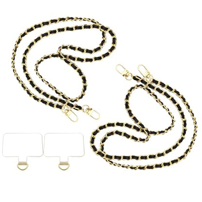 2PCS Cell Phone Chain Crossbody,Phone Lanyard,47.2" Metal Chain with Leather Strap for IPhone Case - color: Black-47inch