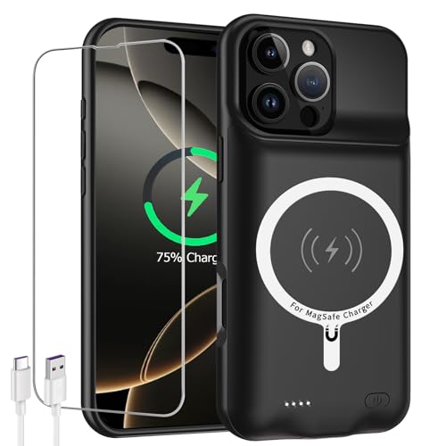 Battery Case for iPhone 16 Pro,2024Upgraded 10000mAh High Capacity Rechargeable Portable Extended Charger Case Wireless Charging Compatible with iPhone 16 Pro (6.3 inch) Charging Case &Carplay (Black) - size: iPhone 16 Pro (6.3 inch)